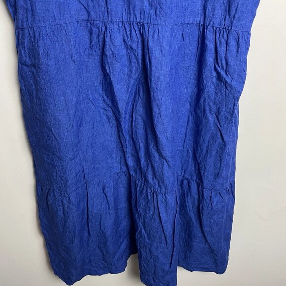Blue Illusion Dress Size XL French Linen Blue Midi Short Sleeve - Picture 8 of 9